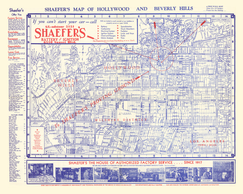 Vintage Map of Hollywood, California 1935 print style example