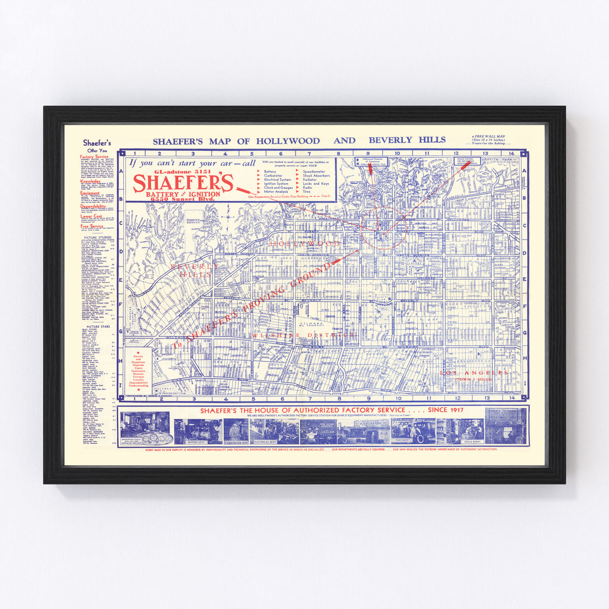 Hollywood Vintage Map 1935