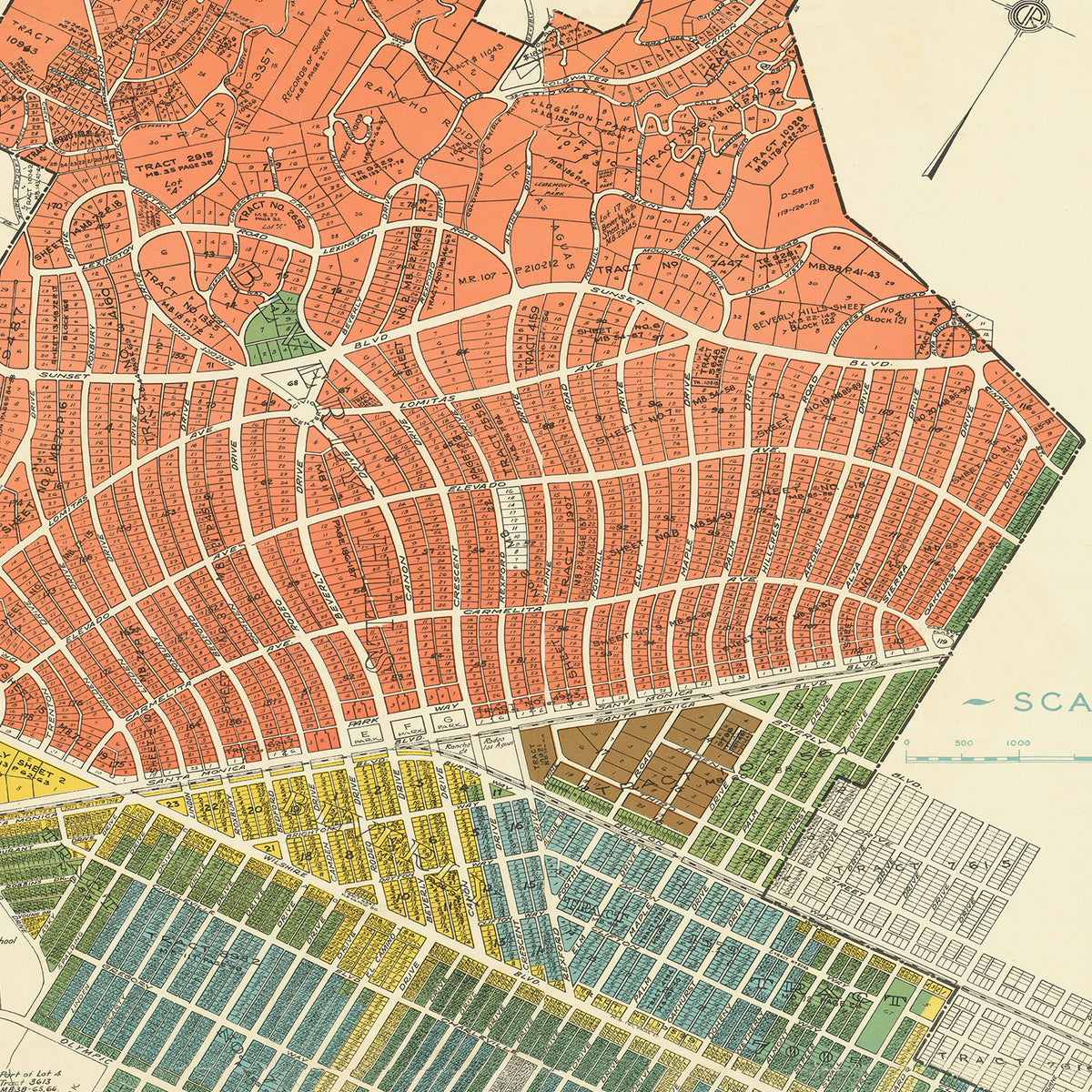 Restored historic details from the 1936 city map of Beverly Hills, California