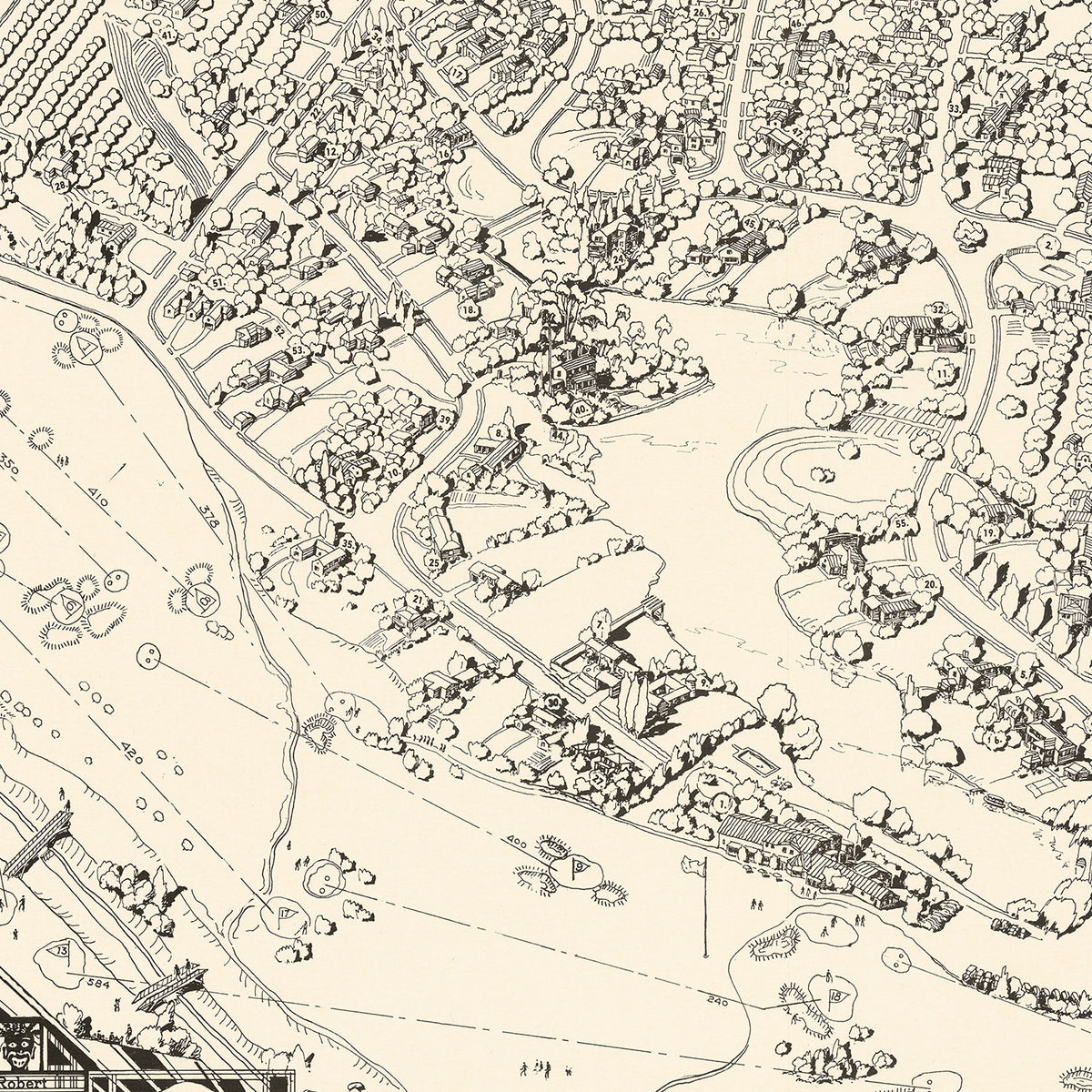 Restored historic details from the 1936 misc. attraction map of Los Angeles, California