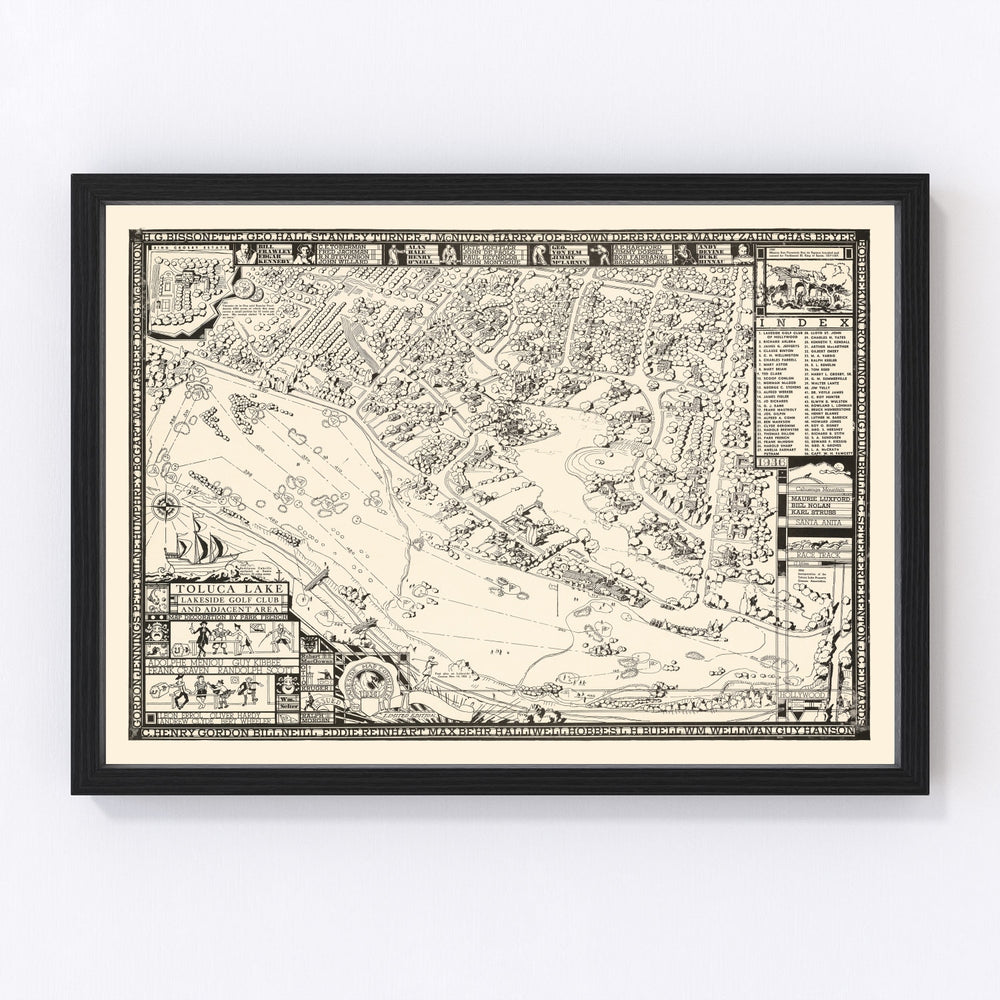 Toluca Lake Lakeside Golf Club Vintage Map 1936
