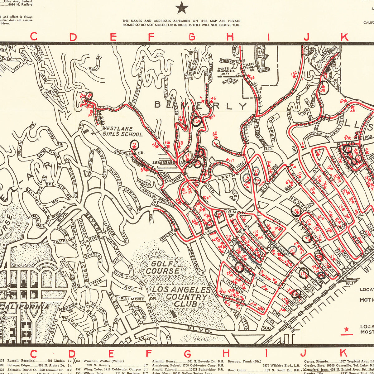 Restored historic details from the 1938 city map of Beverly Hills, California