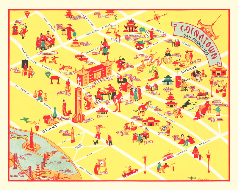 Size comparison using Vintage Map of Chinatown San Francisco, California 1939