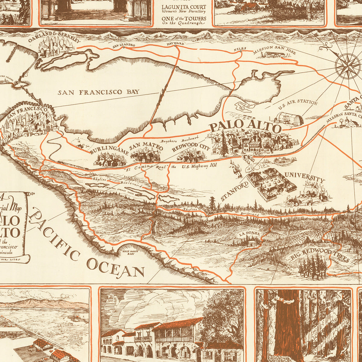 Restored historic details from the 1940 city map of Palo Alto, California