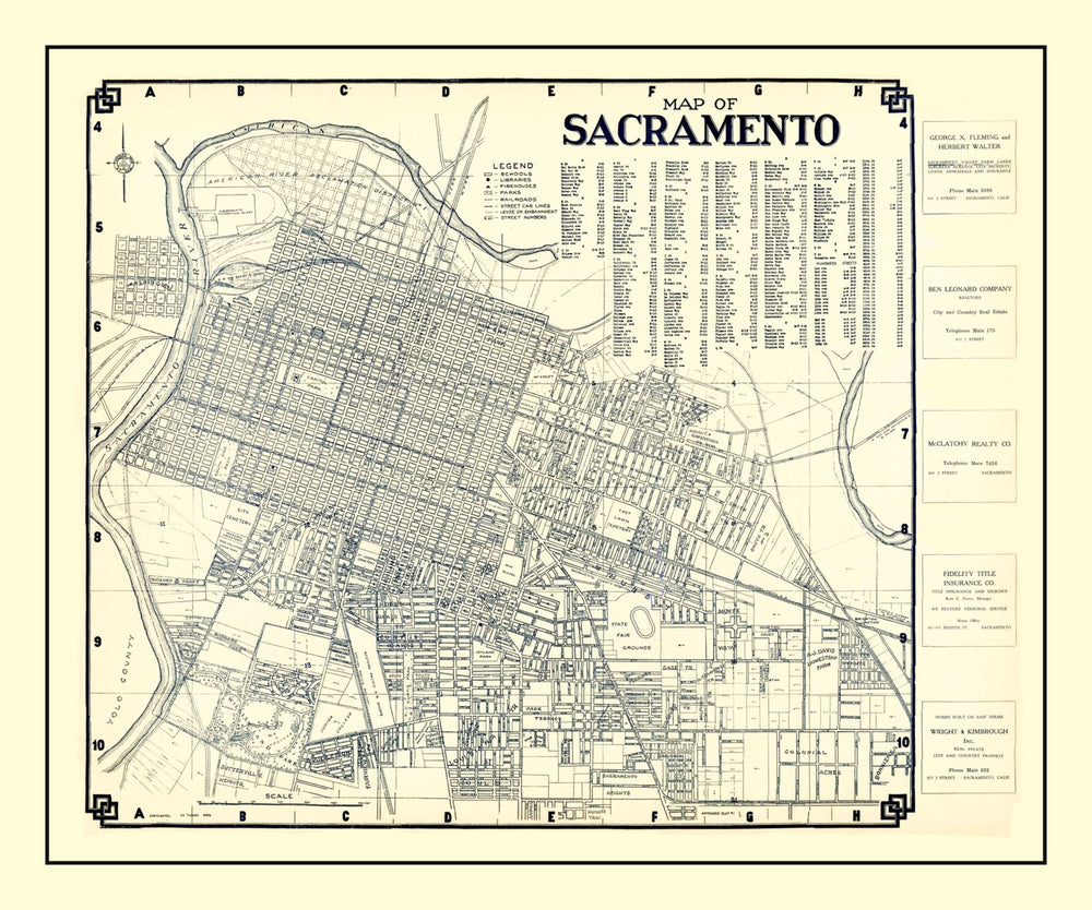 Vintage Map of Sacramento, California 1920 print style example