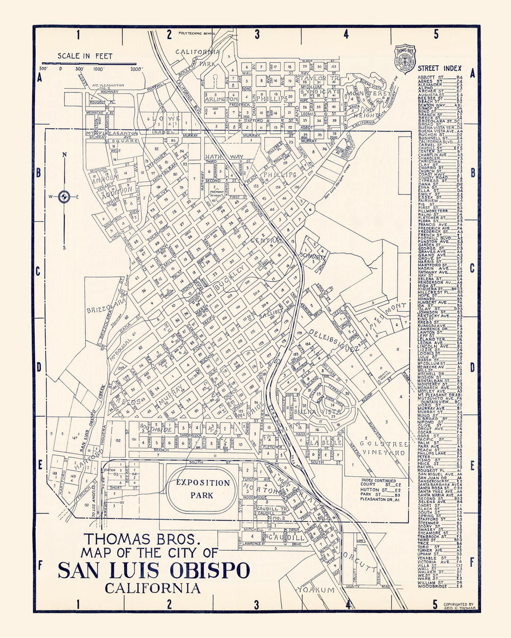 Vintage Map of San Luis Obispo, California 1920 print style example