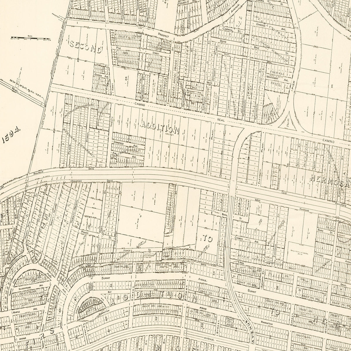 Restored historic details from the 1922 city map of Hermosa Beach, California