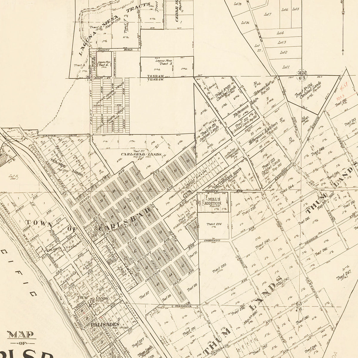 Restored historic details from the 1923 city map of Carlsbad, California