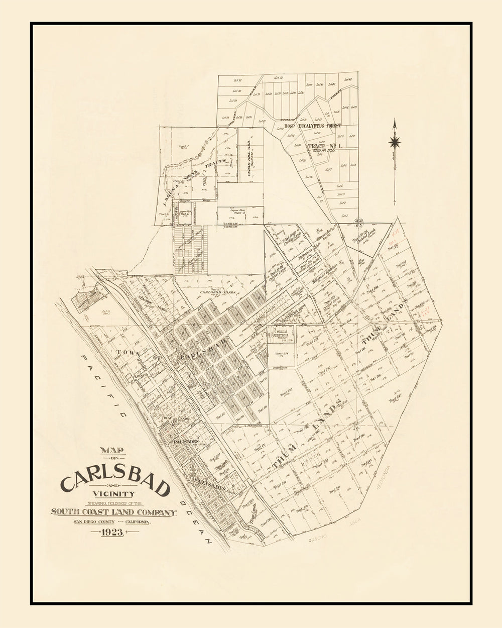 Vintage Map of Carlsbad, California 1923 print style example