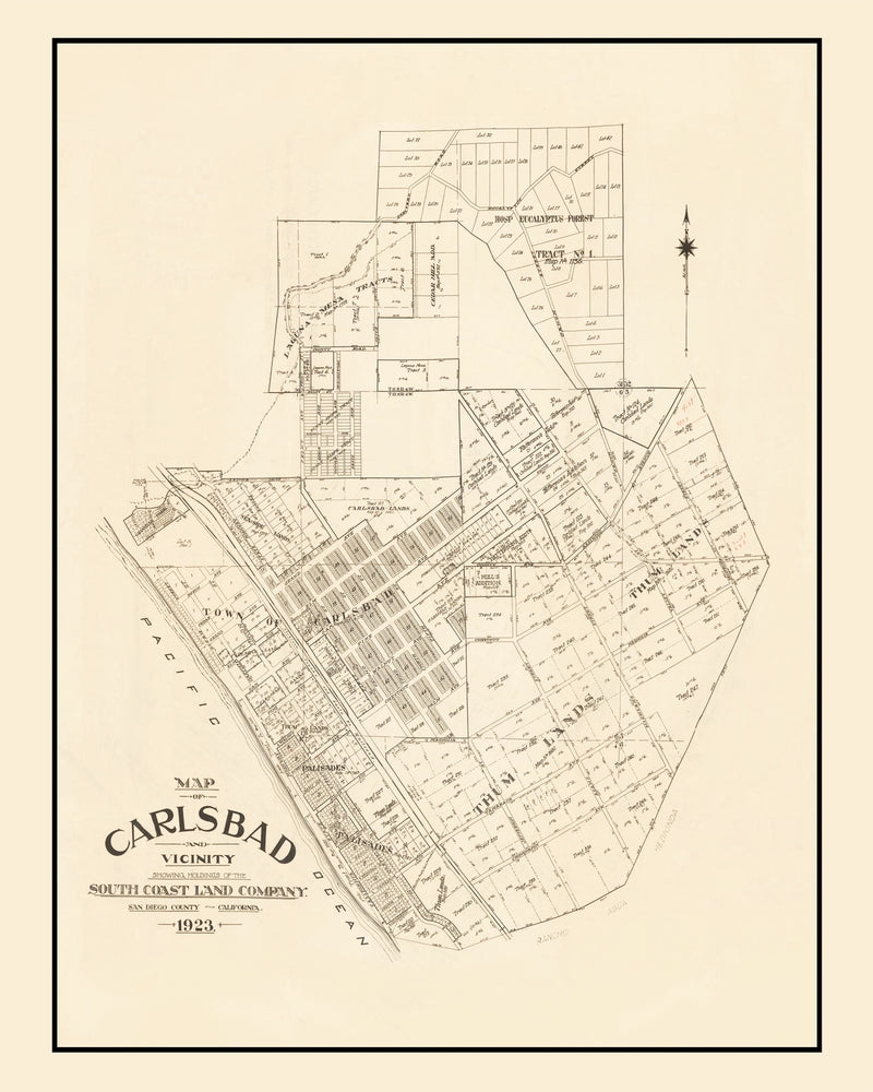 Size comparison using Vintage Map of Carlsbad, California 1923