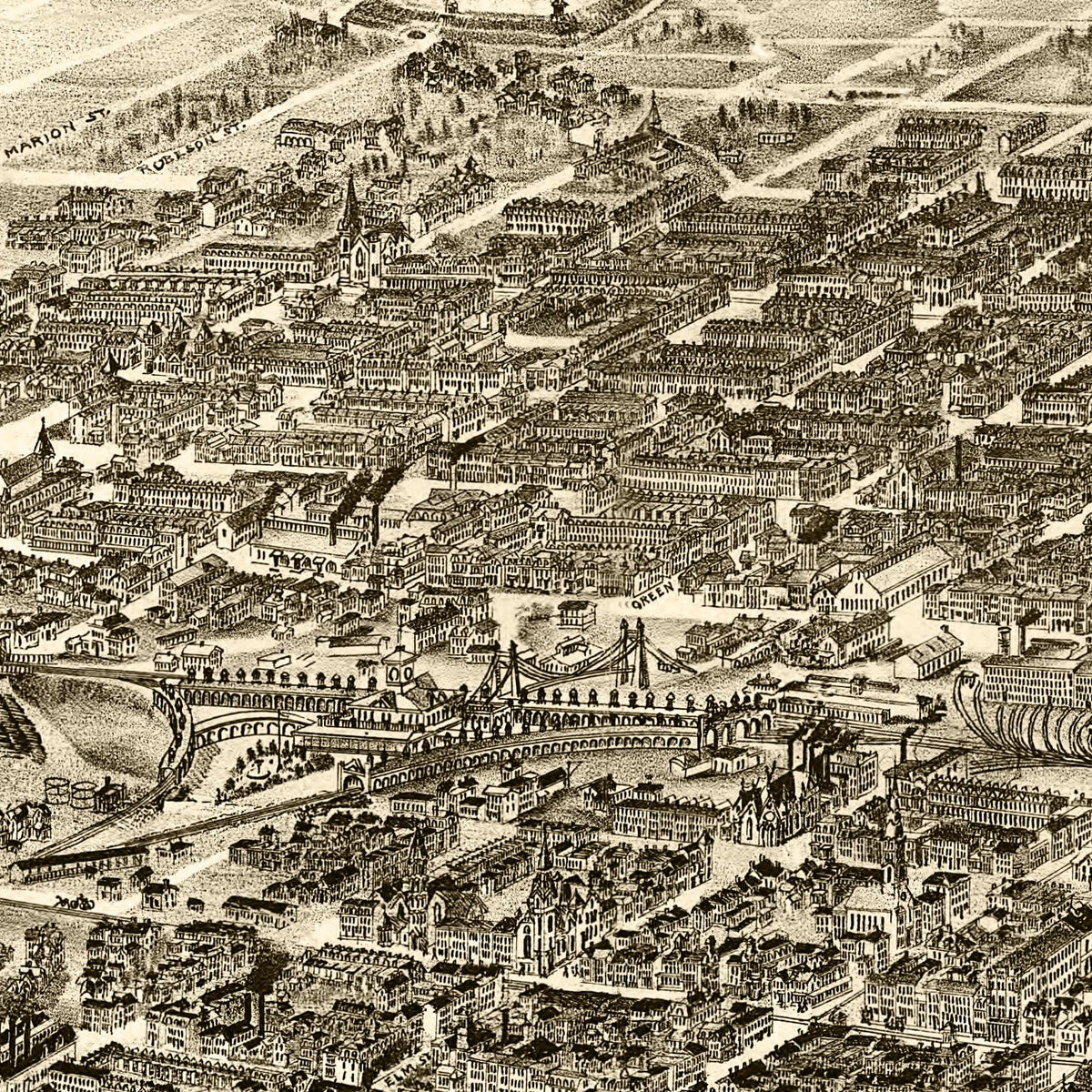 Restored historic details from the 1898 city map of Reading, Pennsylvania