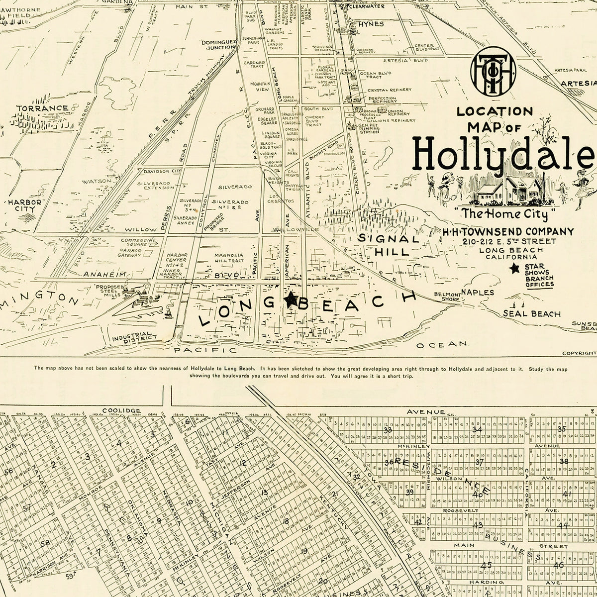 Restored historic details from the 1923 city map of Hollydale, California