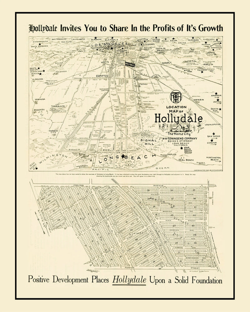 Size comparison using Vintage Map of Hollydale, California 1923