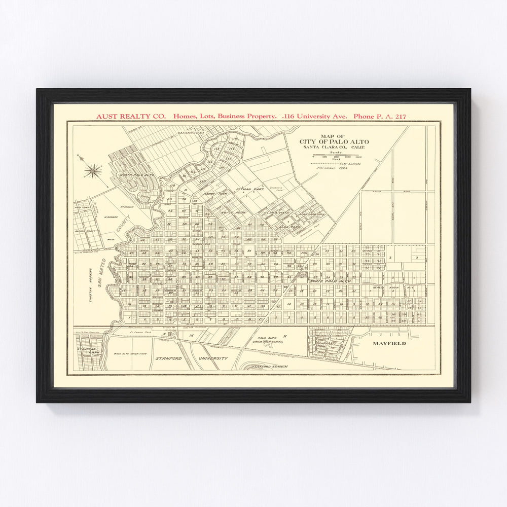 Palo Alto Vintage Map 1924