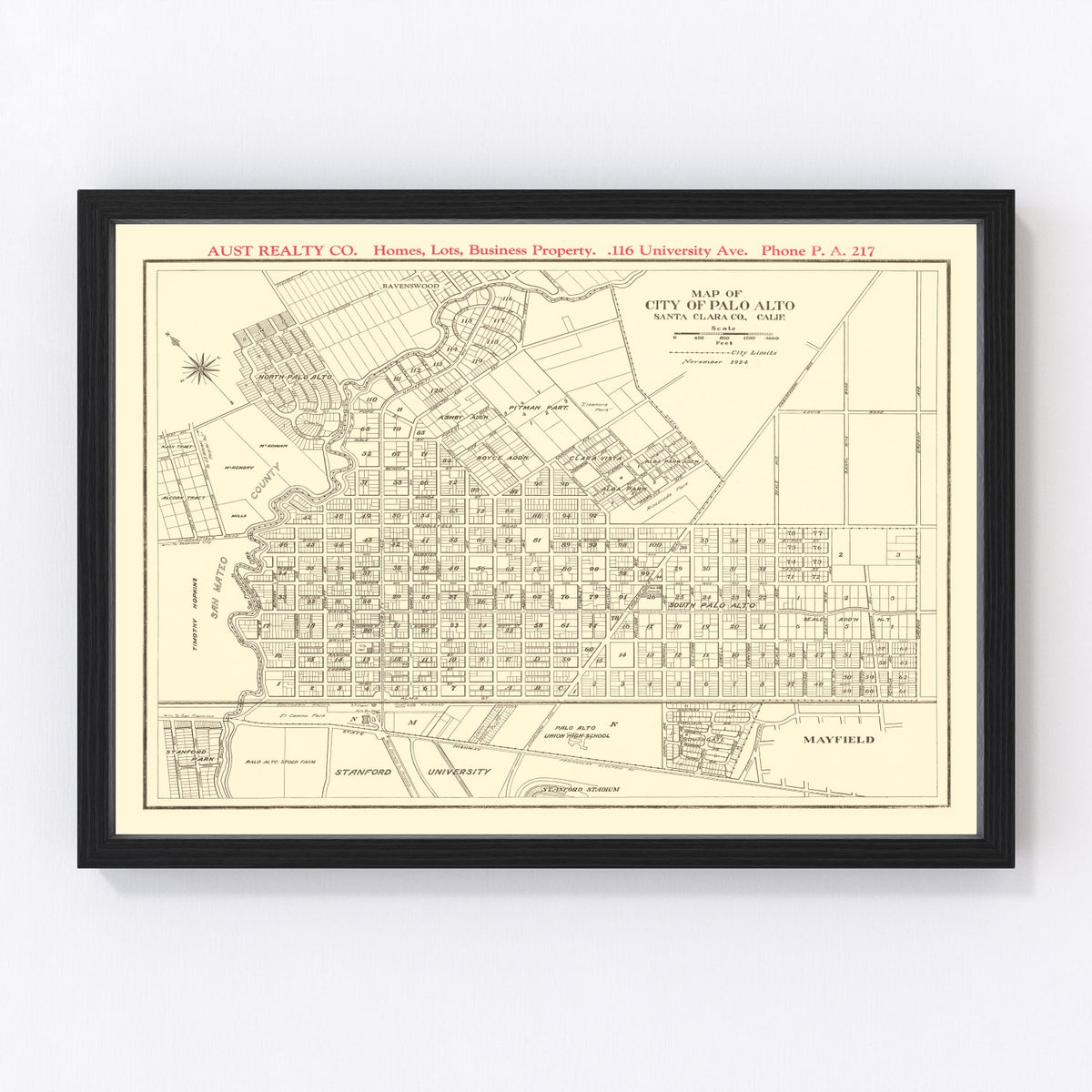 Palo Alto Vintage Map 1924