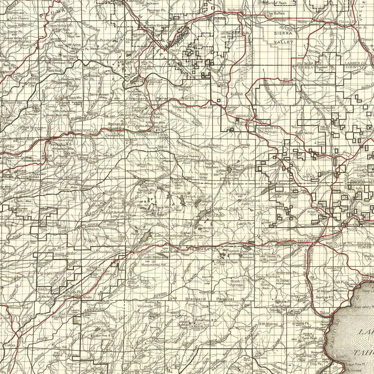 Restored historic details from the 1925 national park map of County, California