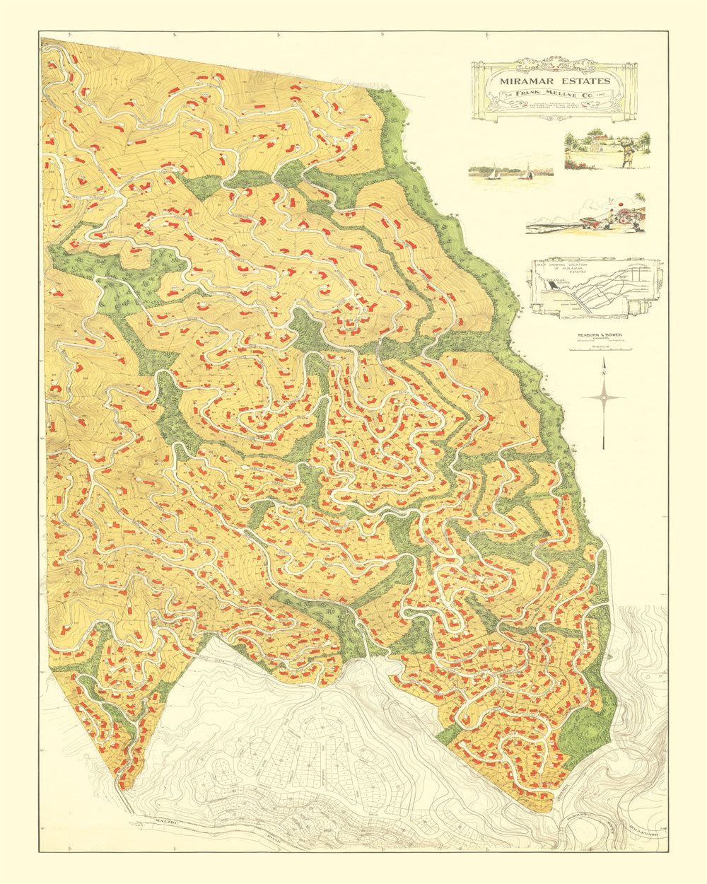 Vintage Map of Pacific Palisades, California 1926 print style example