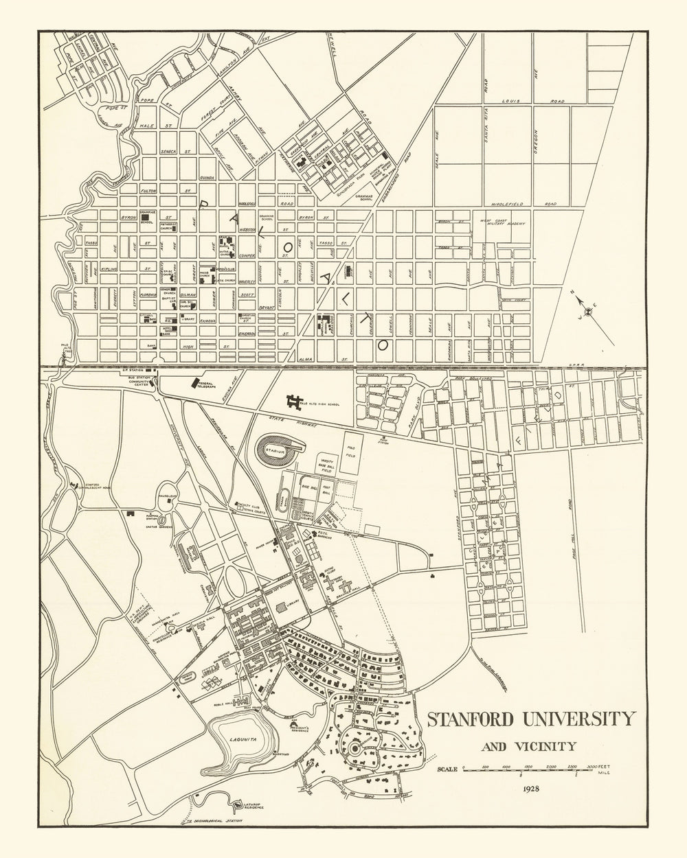 Vintage Map of Stanford University, 1928 print style example