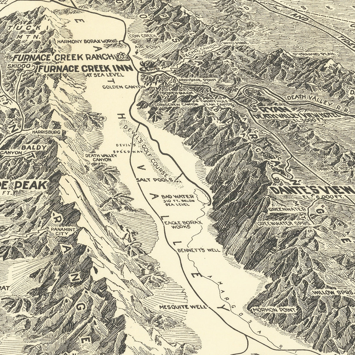 Restored historic details from the 1929 national park map of County, California