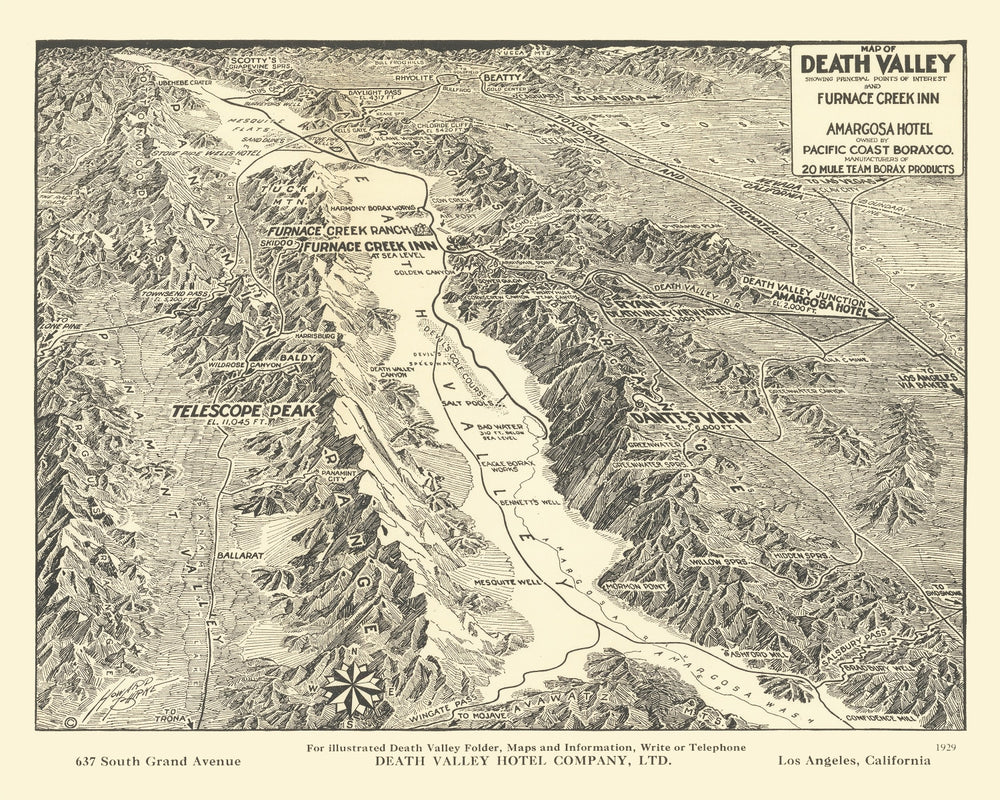 Vintage Map of Death Valley 1929 print style example