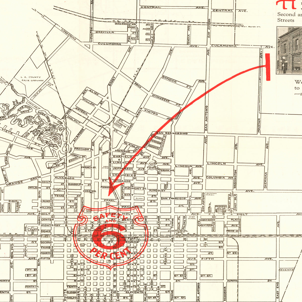 Restored historic details from the 1926 city map of Pomona, California