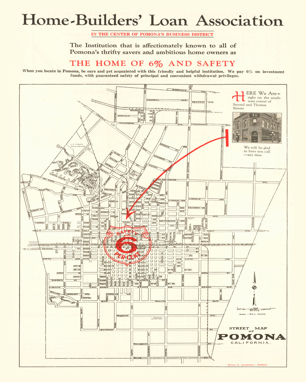 Vintage Map of Pomona, California 1926 print style example