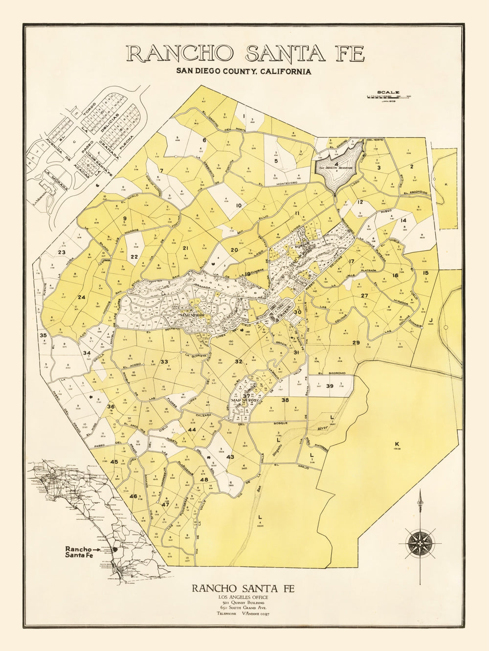 Vintage Map of Rancho Santa Fe, California 1929 print style example