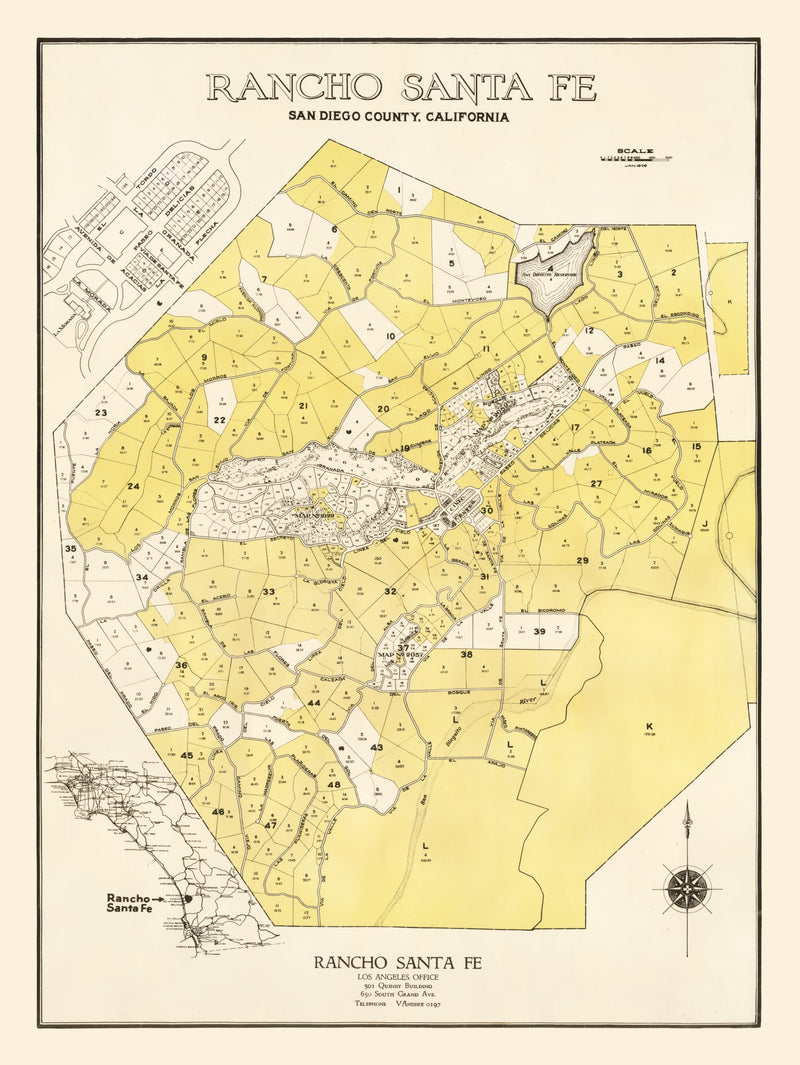 Size comparison using Vintage Map of Rancho Santa Fe, California 1929