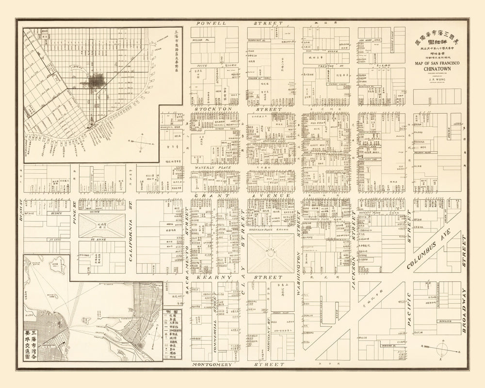 Vintage Map of San Francisco's China Town, California 1929 print style example