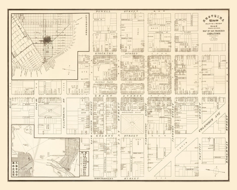 Size comparison using Vintage Map of San Francisco's China Town, California 1929