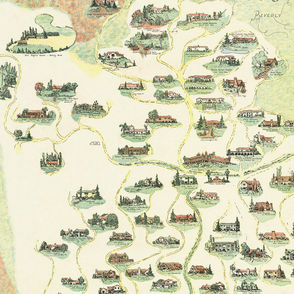 Restored historic details from the 1930 city map of Beverly Hills, California