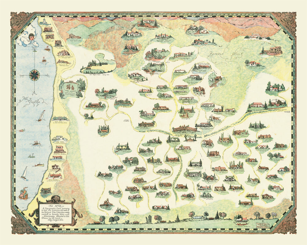 Vintage Map of Beverly Hills, California 1930 print style example
