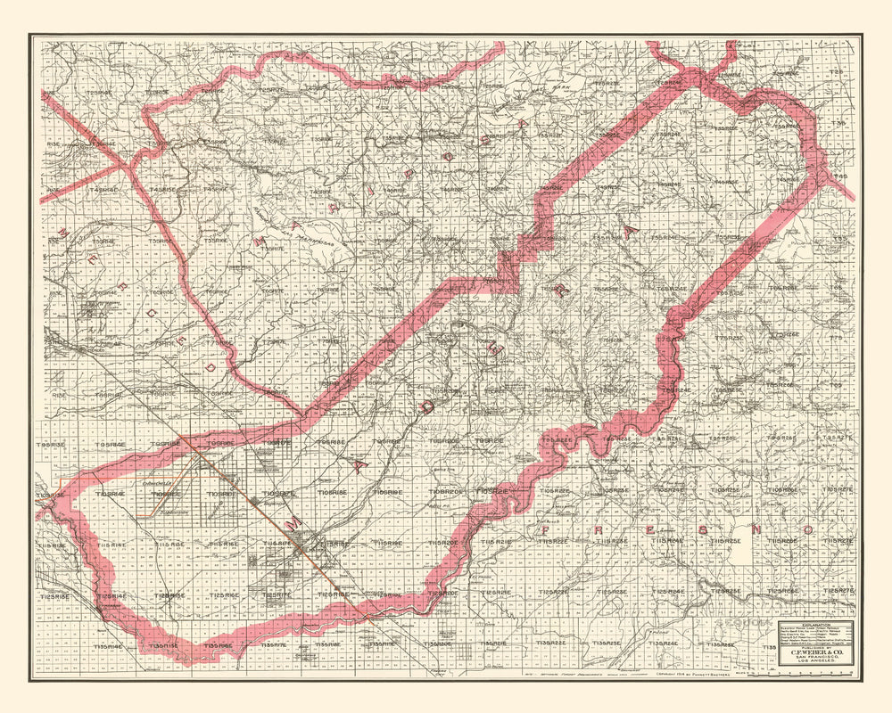 Vintage Map of Madera County, California 1914 print style example