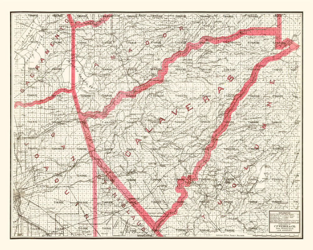 Vintage Map of Calaveras County, California 1914 print style example