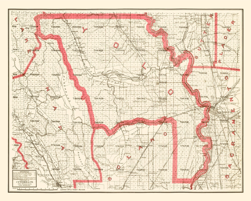 Vintage Map of Yolo County, California 1914 print style example