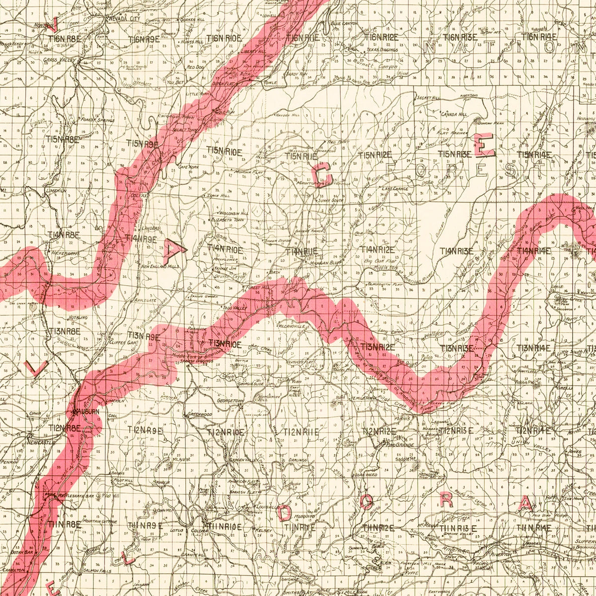 Restored historic details from the 1914 county map of Placer County, California
