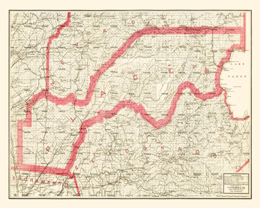 Vintage Map of Placer County, California 1914 print style example