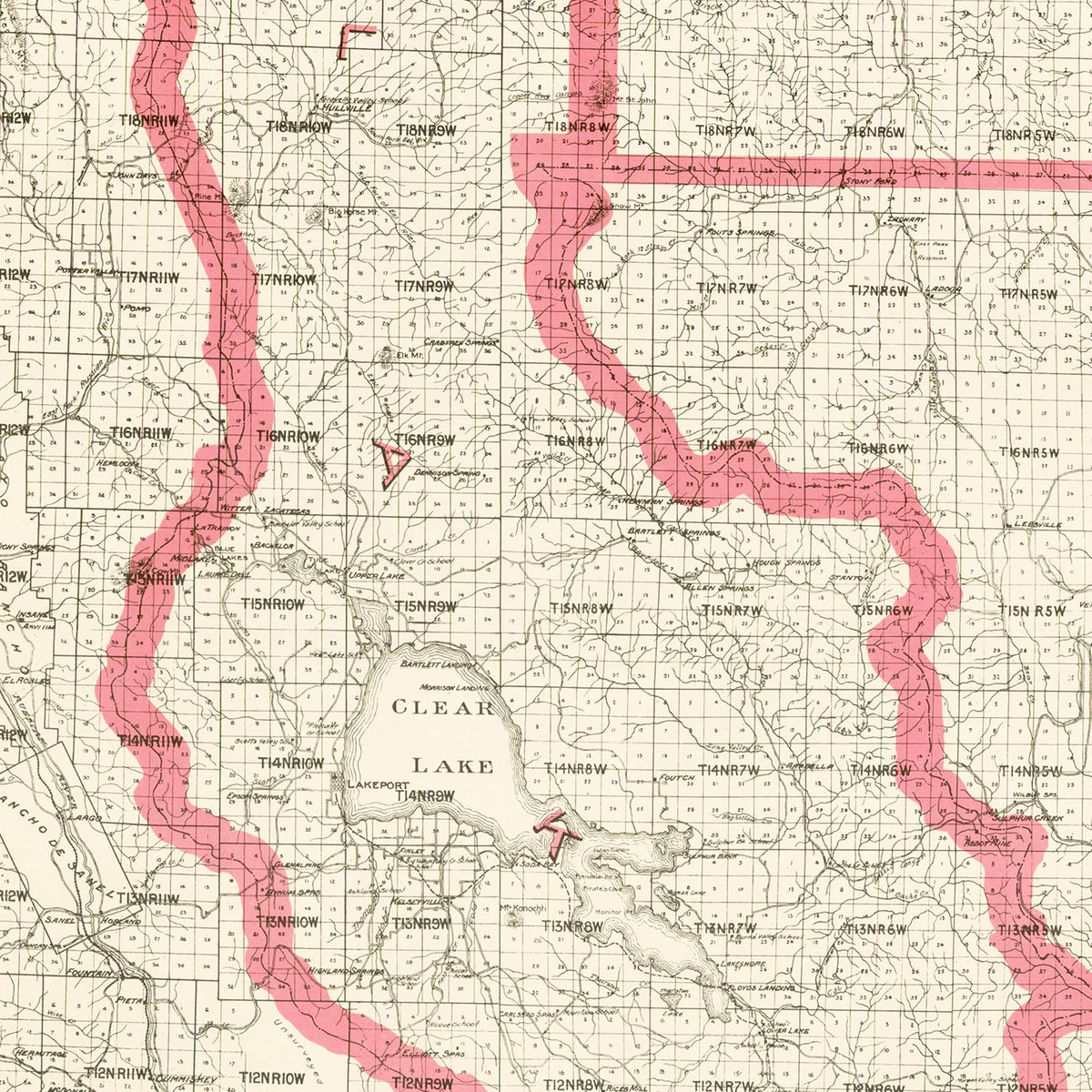 Restored historic details from the 1914 county map of Lake County, California
