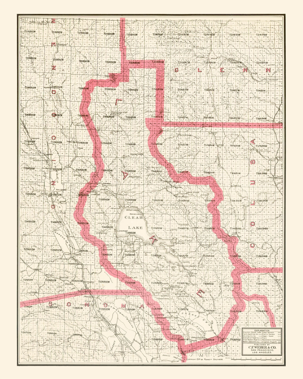 Vintage Map of Lake County, California 1914 print style example