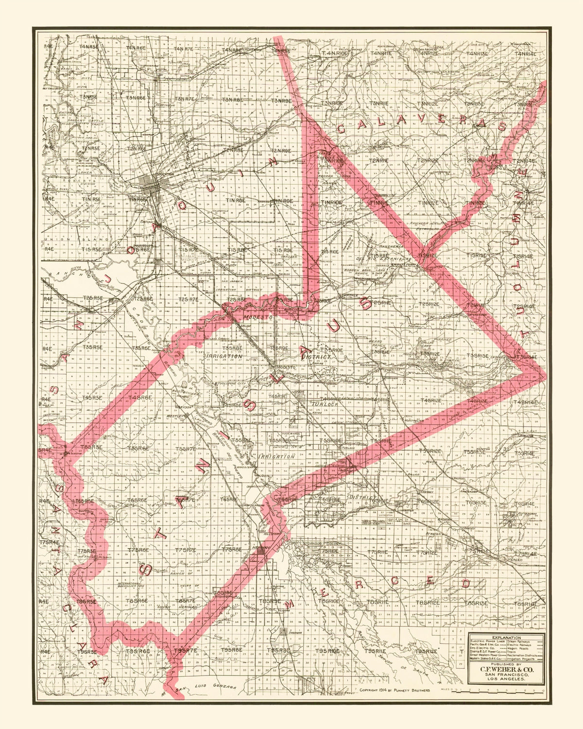 Preview of Vintage Map of Stanislaus County, California 1914