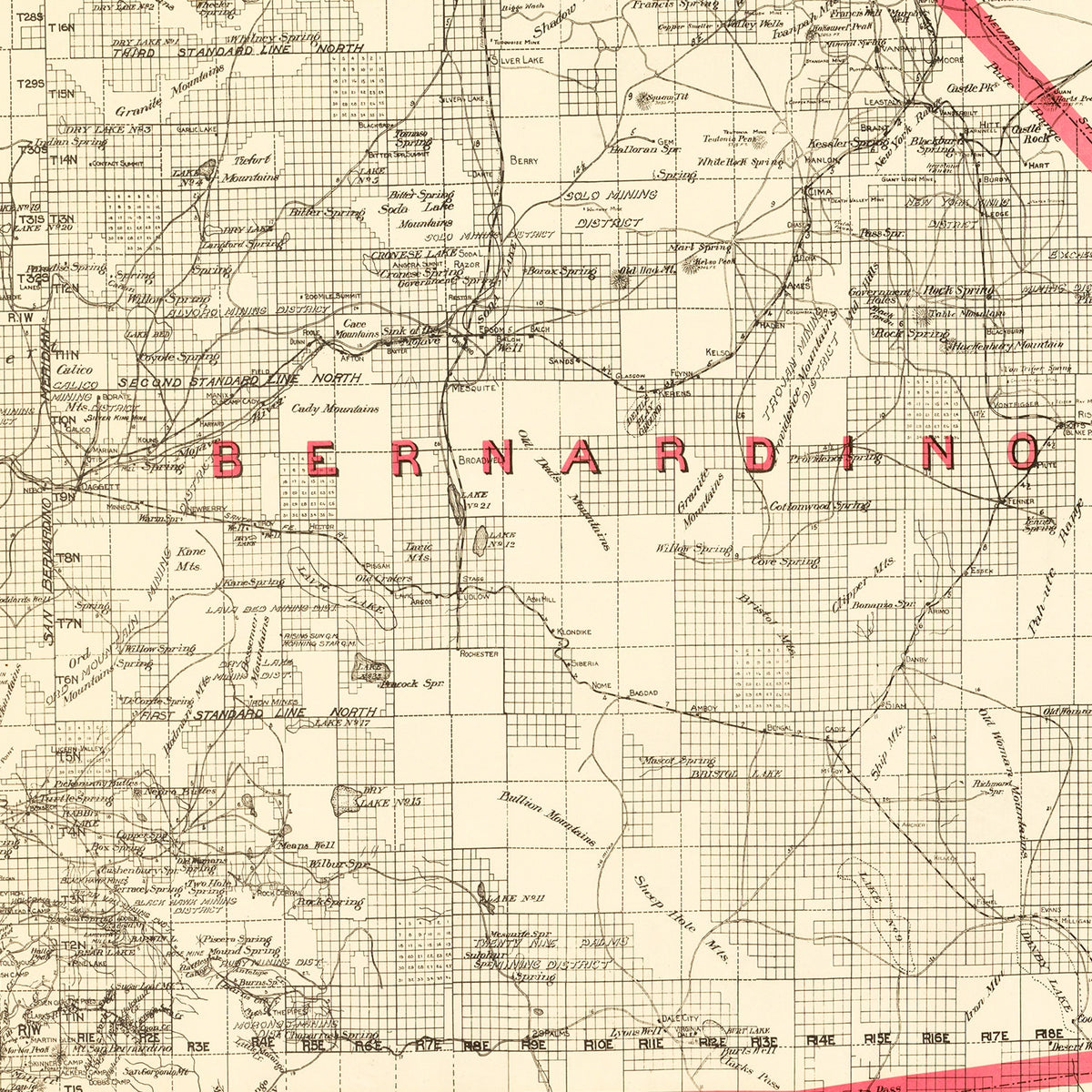 Restored historic details from the 1914 county map of Bernardino County, California