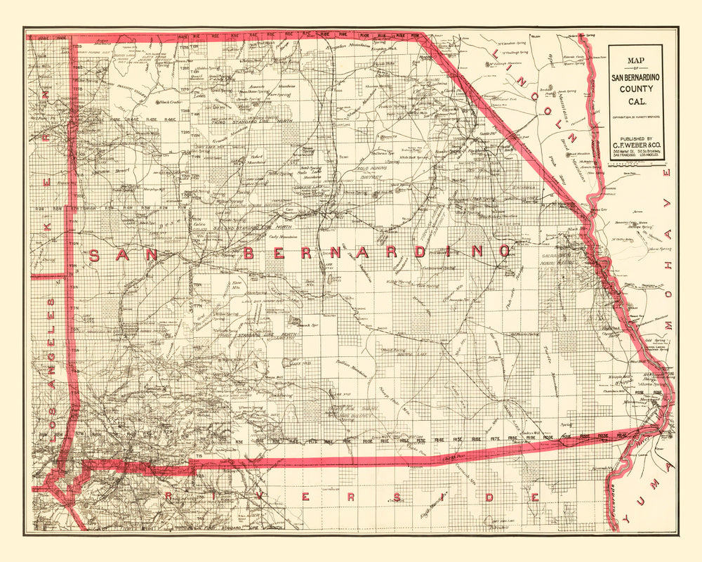 Vintage Map of Bernardino County, California 1914 print style example