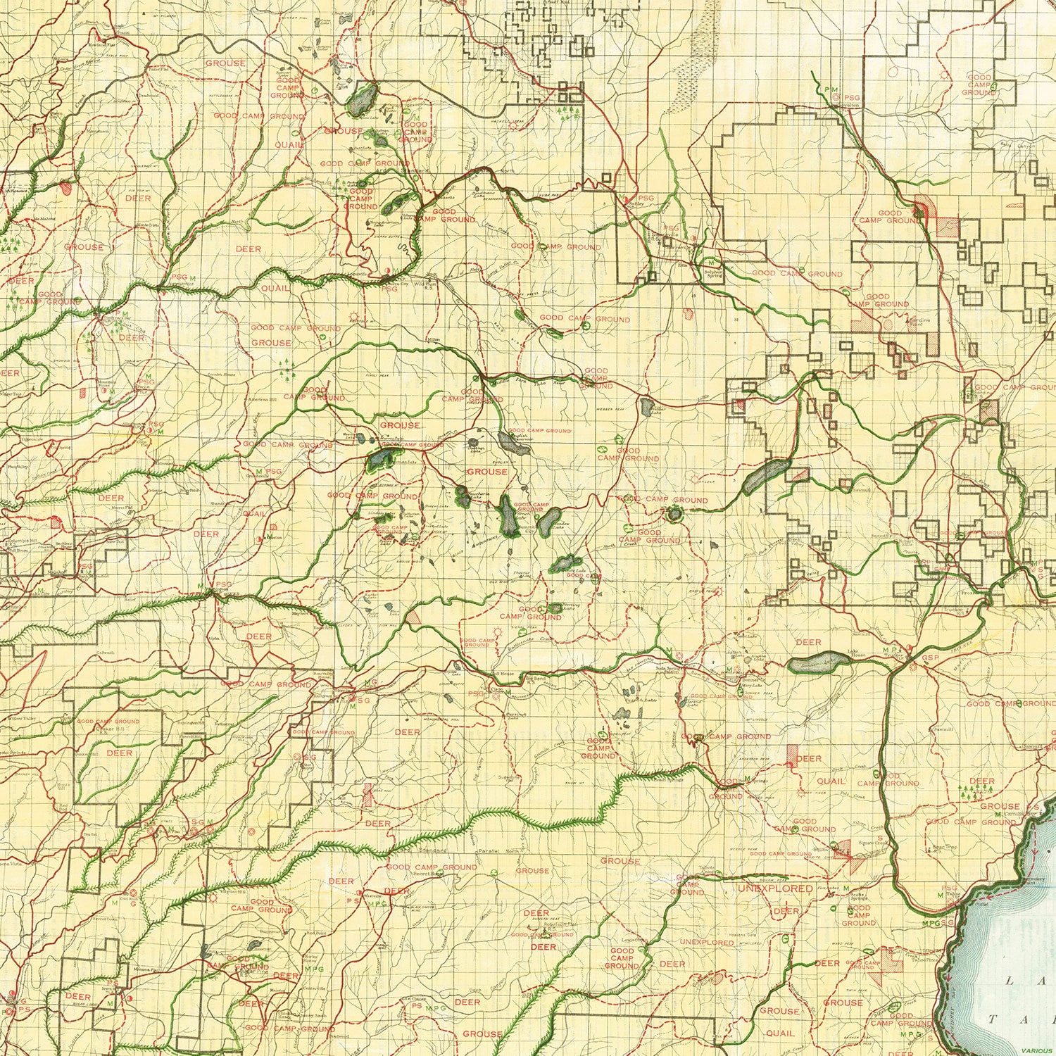 Restored historic details from the 1916 national park map of County, California
