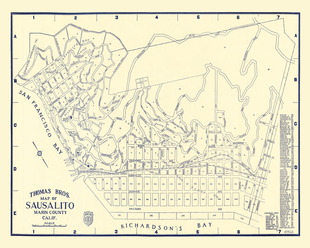 Vintage Map of Sausalito, California 1920 print style example