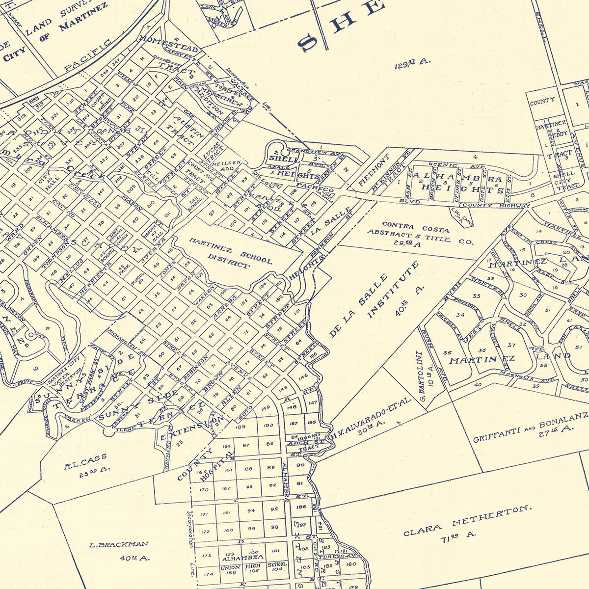 Restored historic details from the 1920 city map of Martinez, California