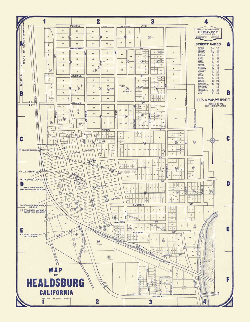 Vintage Map of Healdsburg, California 1920 print style example