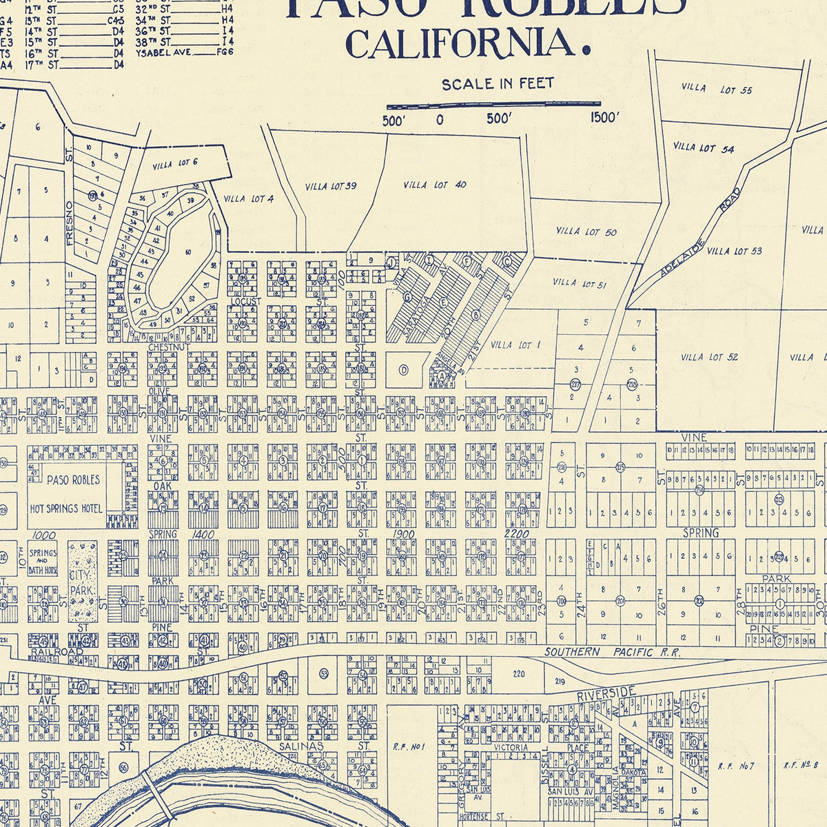 Restored historic details from the 1920 city map of Paso Robles, California
