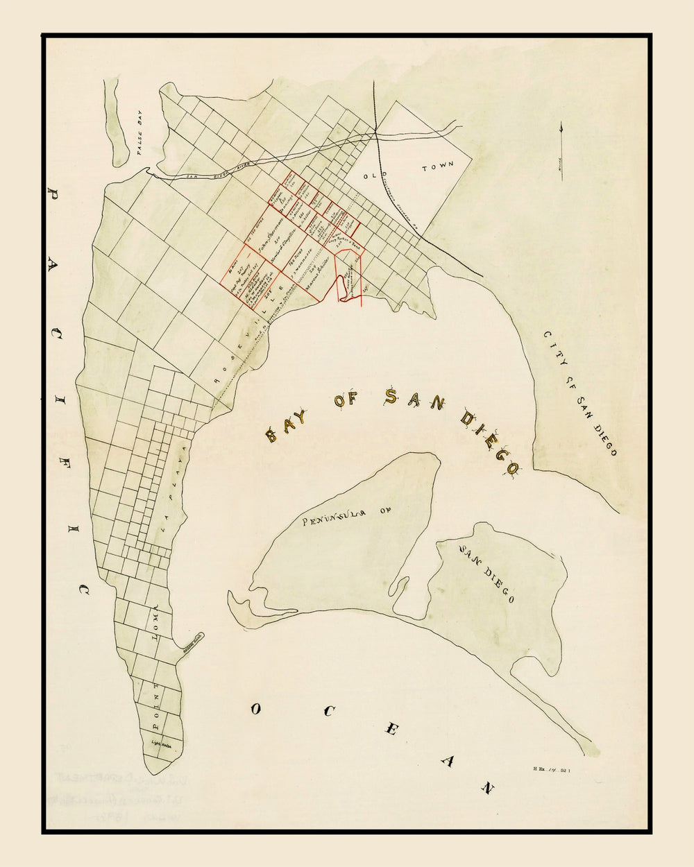 Vintage Map of San Diego, California 1892 print style example