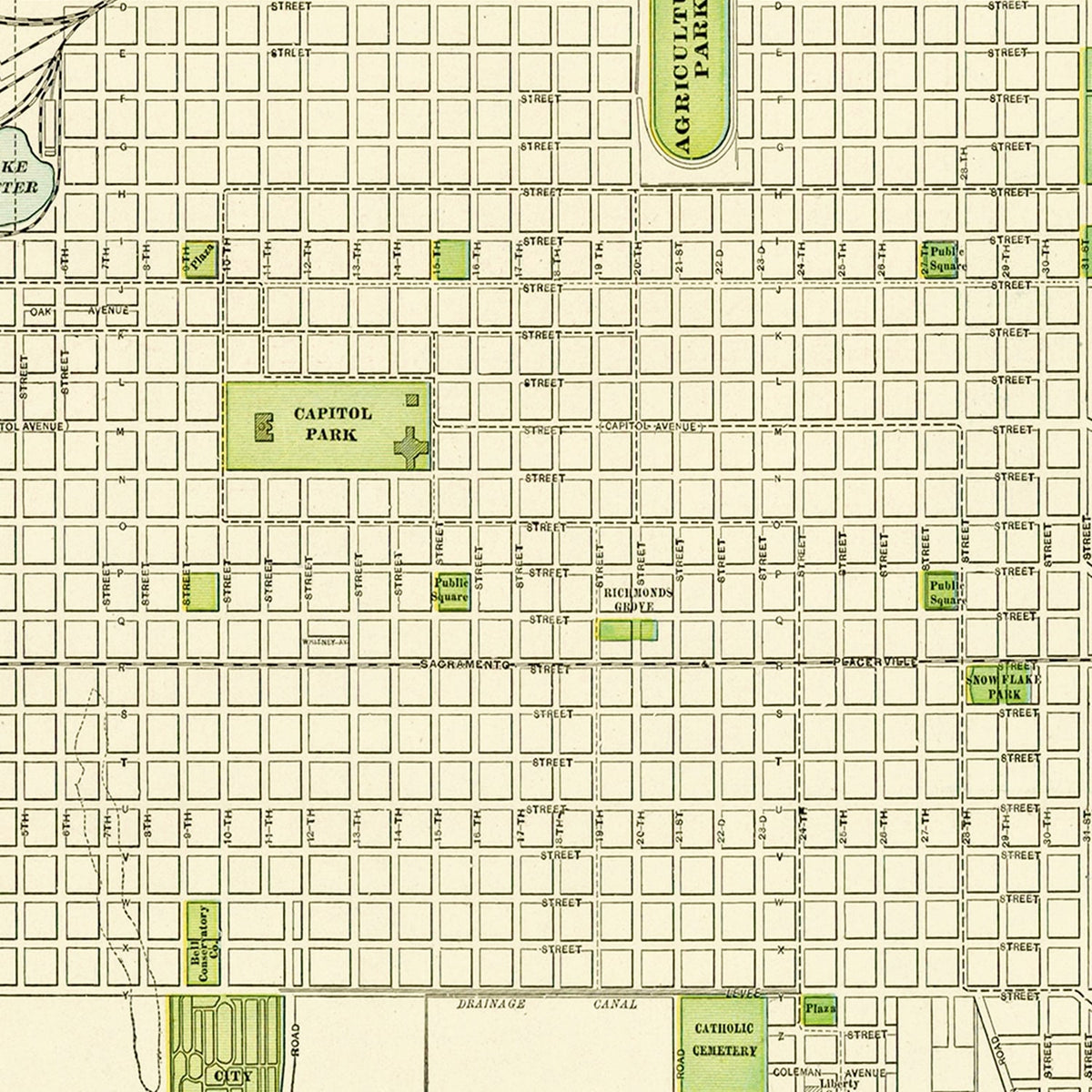 Restored historic details from the 1892 city map of Sacramento, California