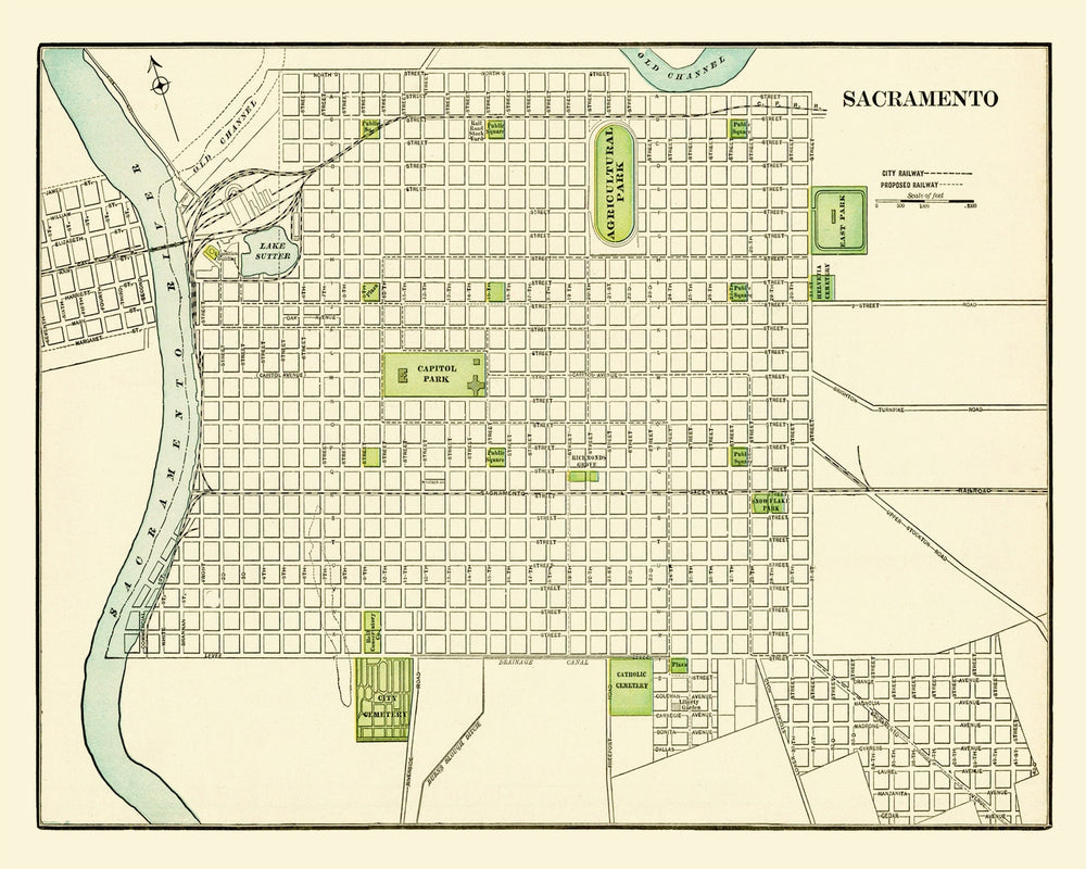 Vintage Map of Sacramento, California 1892 print style example